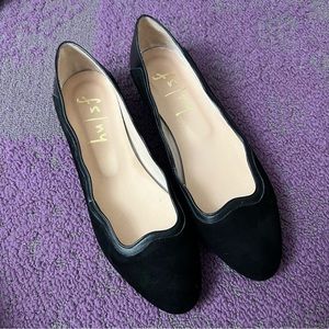 fs/ny Scalloped Ballet Flats Black Suede Women's Size 6